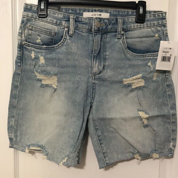 Joes Womens Shorts Size 27 Blue‎ Denim Skinny Acid Wash 5 Pocket Distressed NWT - Picture 1 of 7